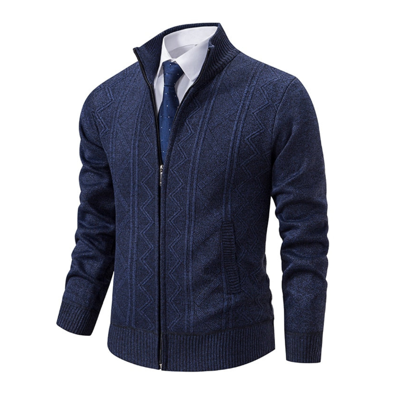 Elegant Zip-up Mönstrad Tröja för Herr | Perfekt för Höst/Vinter