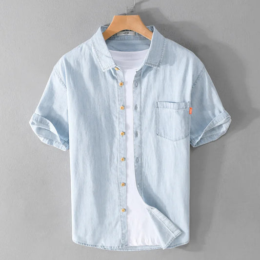 Herrskjorta Denim Casual Stil 100% Bomull