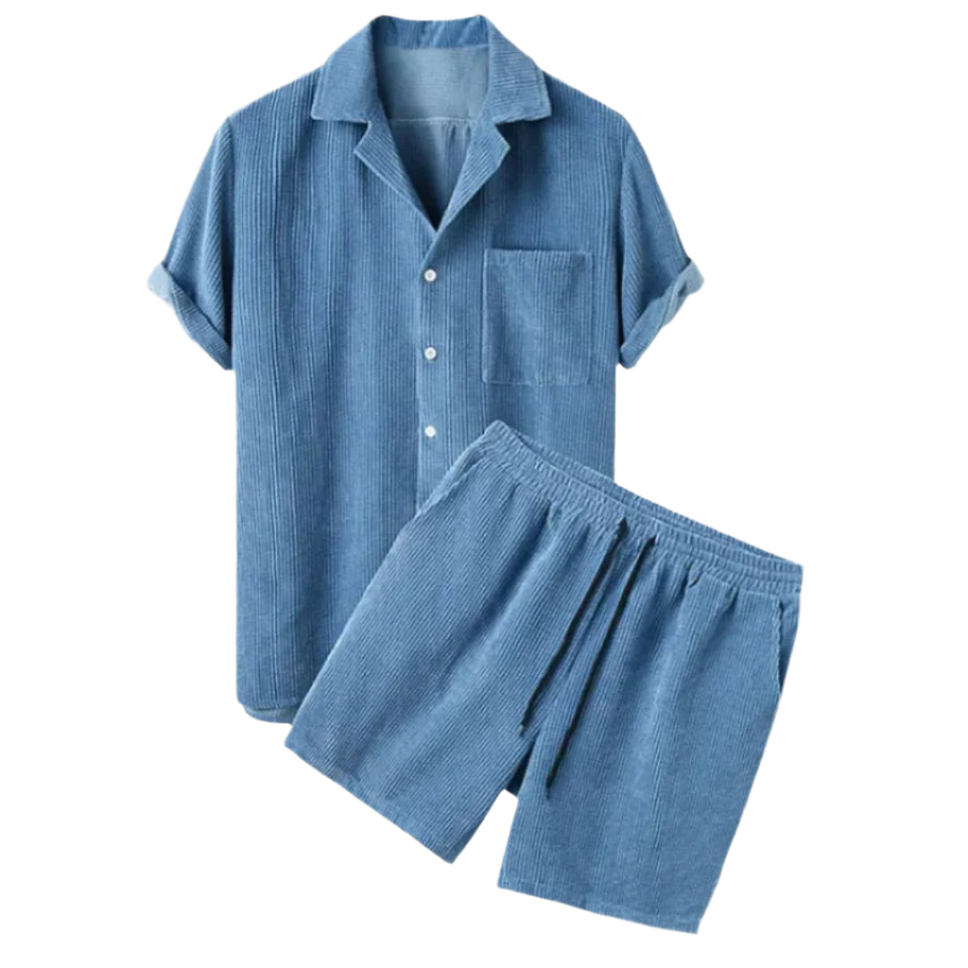Herr Corduroy Skjorta och Shorts Set i Avslappnad Stil