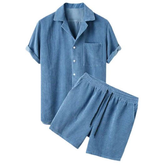 Herr Corduroy Skjorta och Shorts Set i Avslappnad Stil