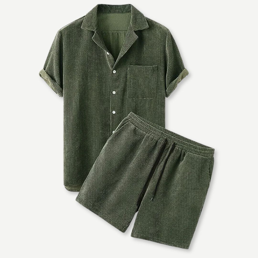 Herr Corduroy Skjorta och Shorts Set i Avslappnad Stil