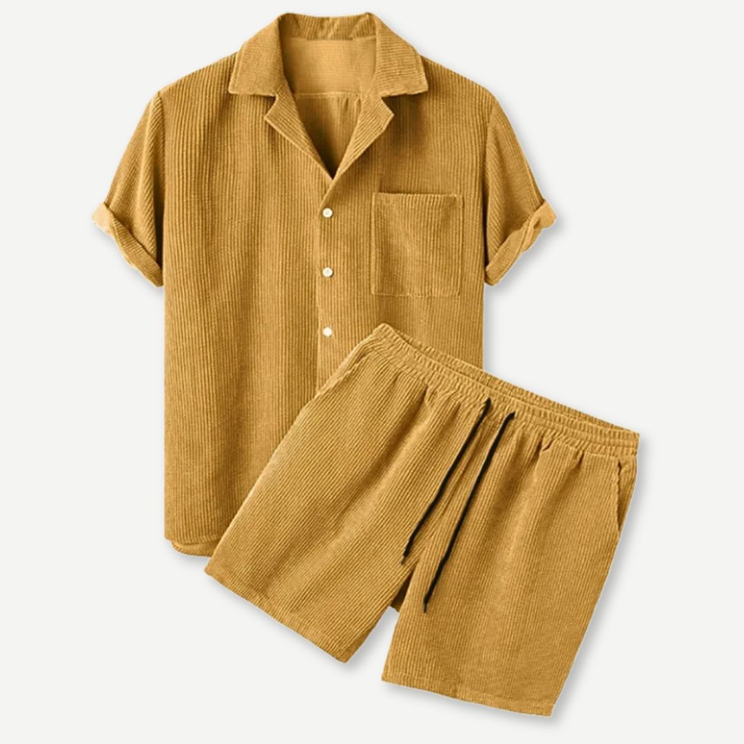 Herr Corduroy Skjorta och Shorts Set i Avslappnad Stil