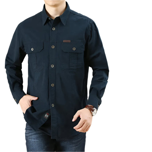 Herrens Cargo Skjorta Slim Fit Bomull