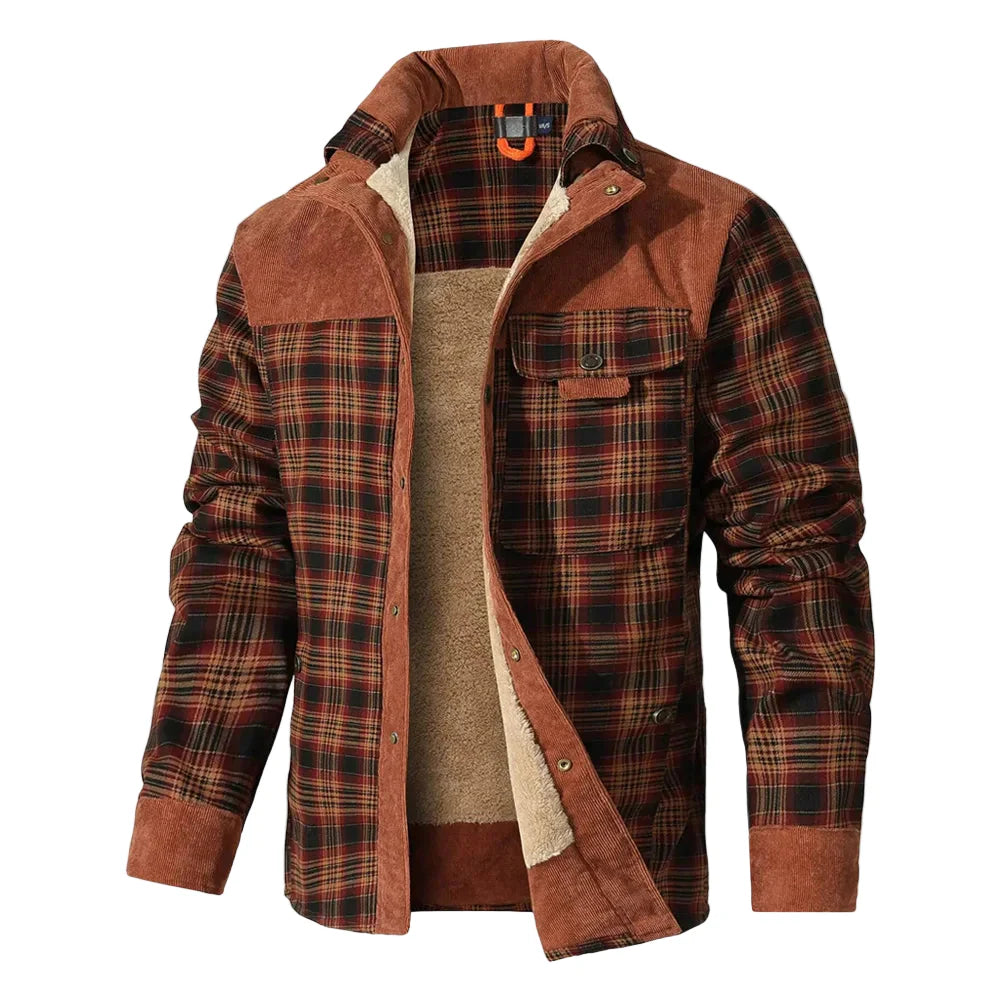 Herrjacka Vinter Rutig Sherpa Fodrad Flanell Casual Bomberjacka