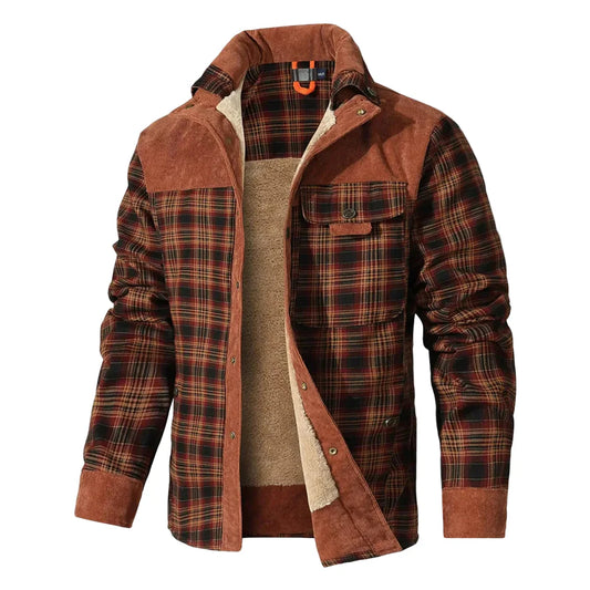 Herrjacka Vinter Rutig Sherpa Fodrad Flanell Casual Bomberjacka