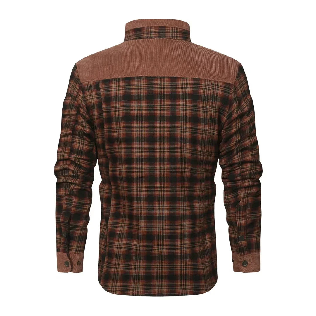 Herrjacka Vinter Rutig Sherpa Fodrad Flanell Casual Bomberjacka