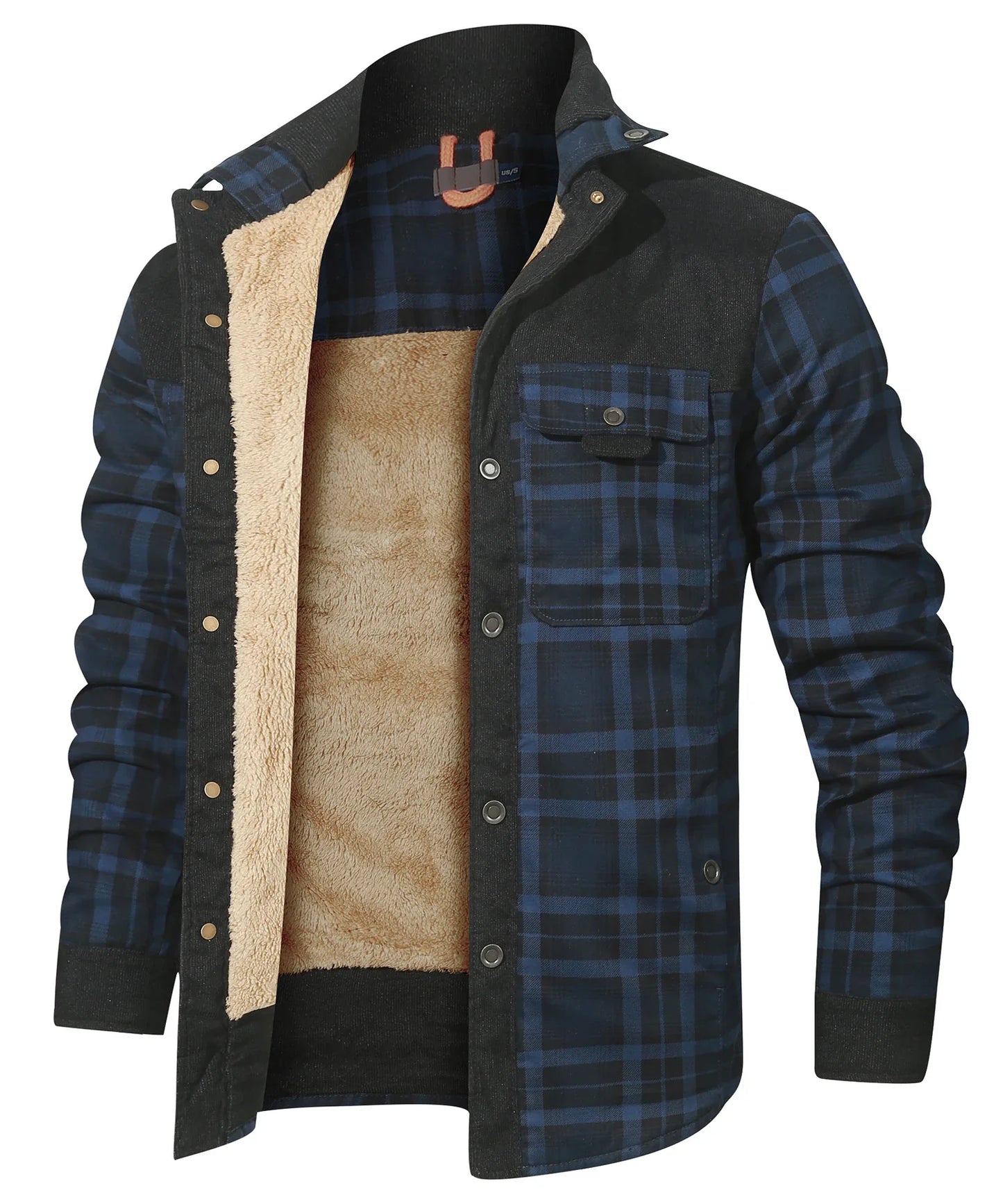 Herrjacka Vinter Rutig Sherpa Fodrad Flanell Casual Bomberjacka