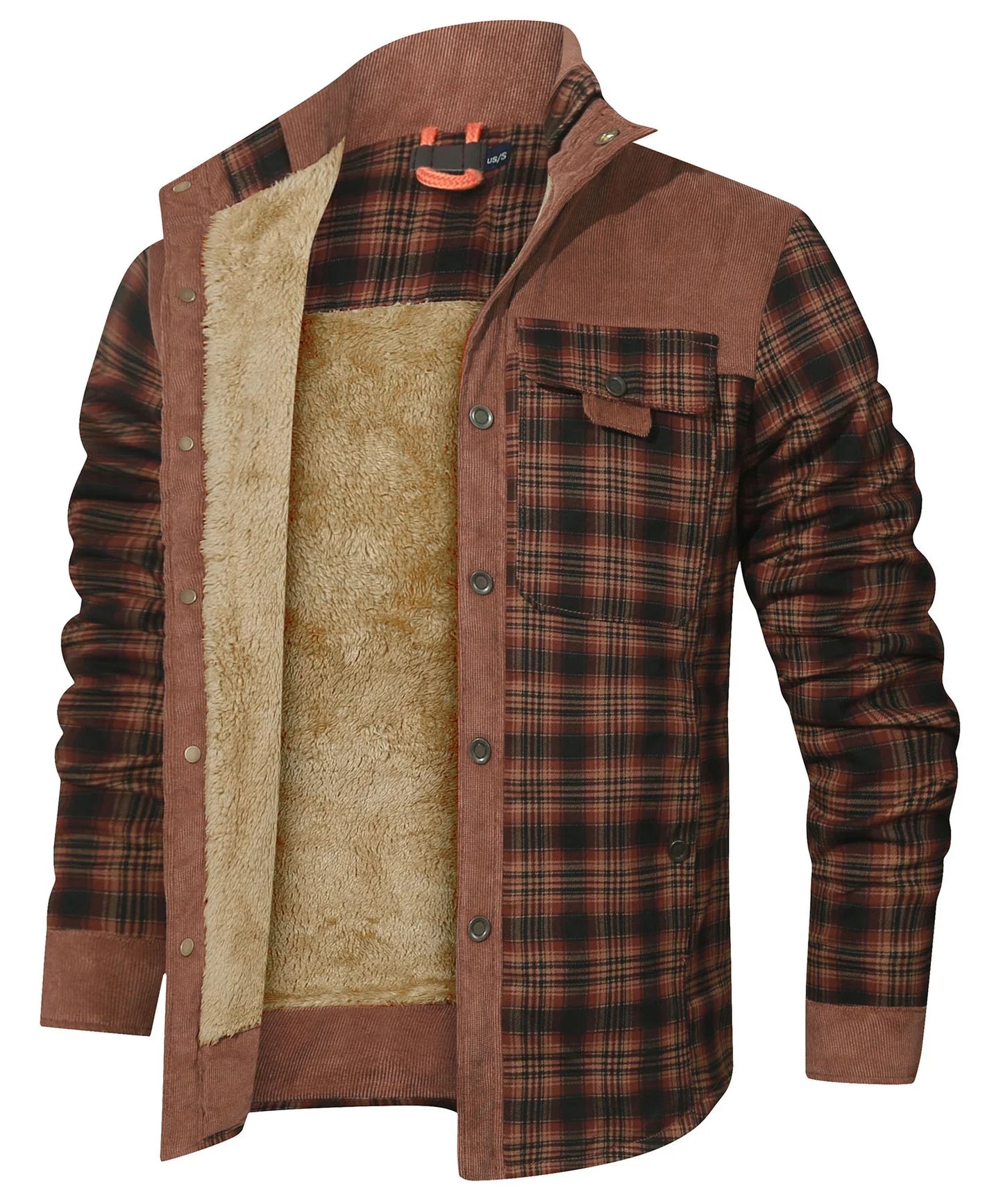 Herrjacka Vinter Rutig Sherpa Fodrad Flanell Casual Bomberjacka