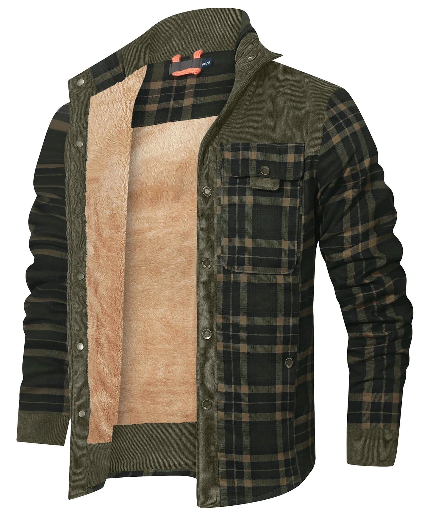 Herrjacka Vinter Rutig Sherpa Fodrad Flanell Casual Bomberjacka