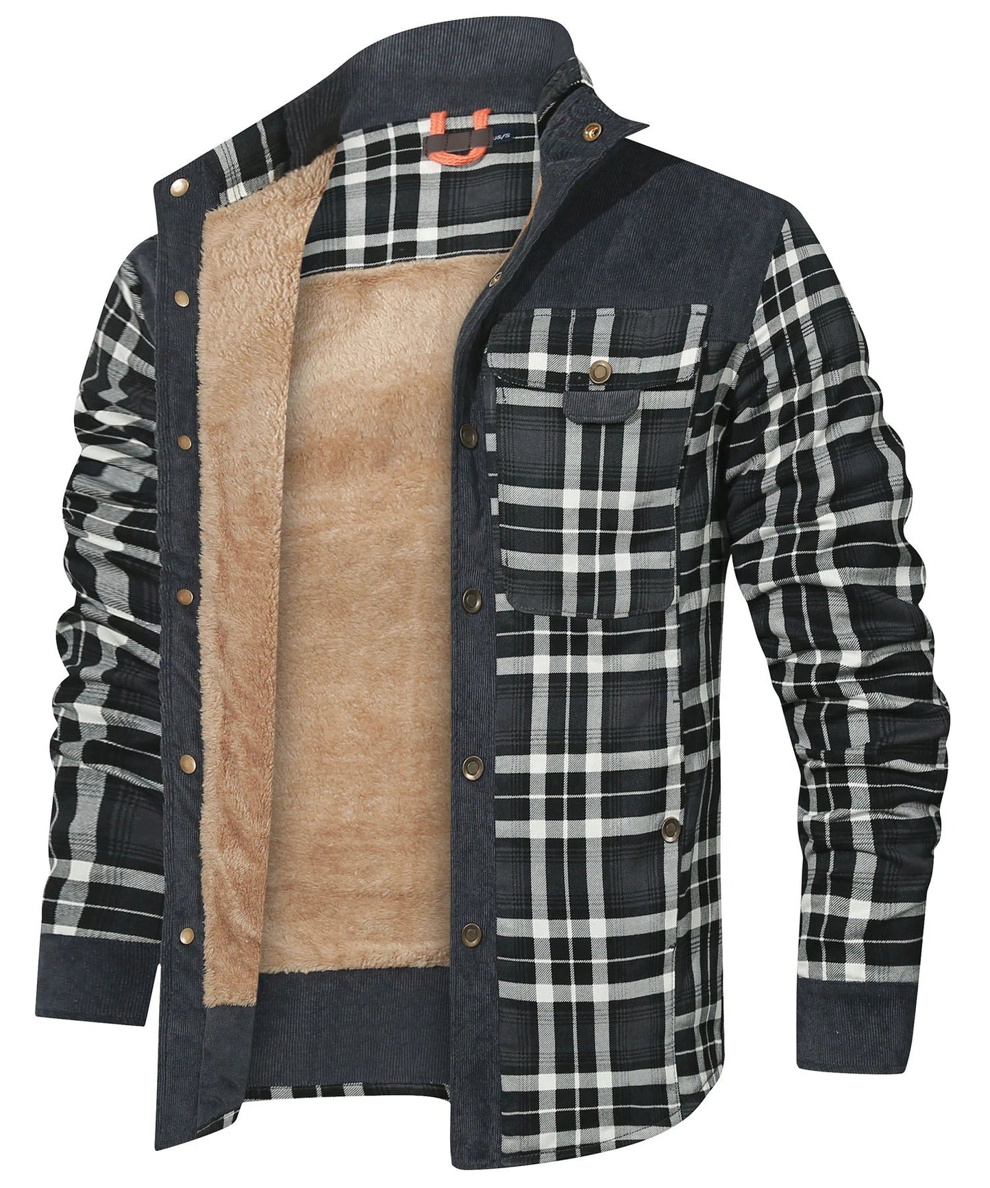 Herrjacka Vinter Rutig Sherpa Fodrad Flanell Casual Bomberjacka