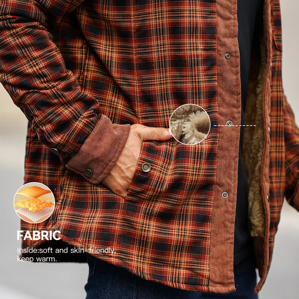 Herrjacka Vinter Rutig Sherpa Fodrad Flanell Casual Bomberjacka
