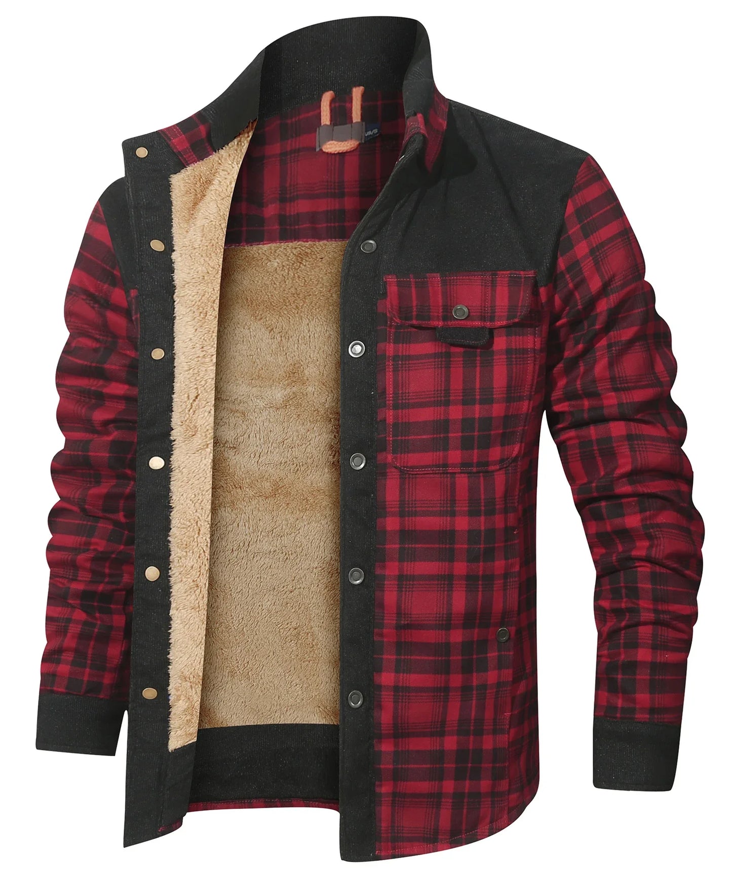 Herrjacka Vinter Rutig Sherpa Fodrad Flanell Casual Bomberjacka