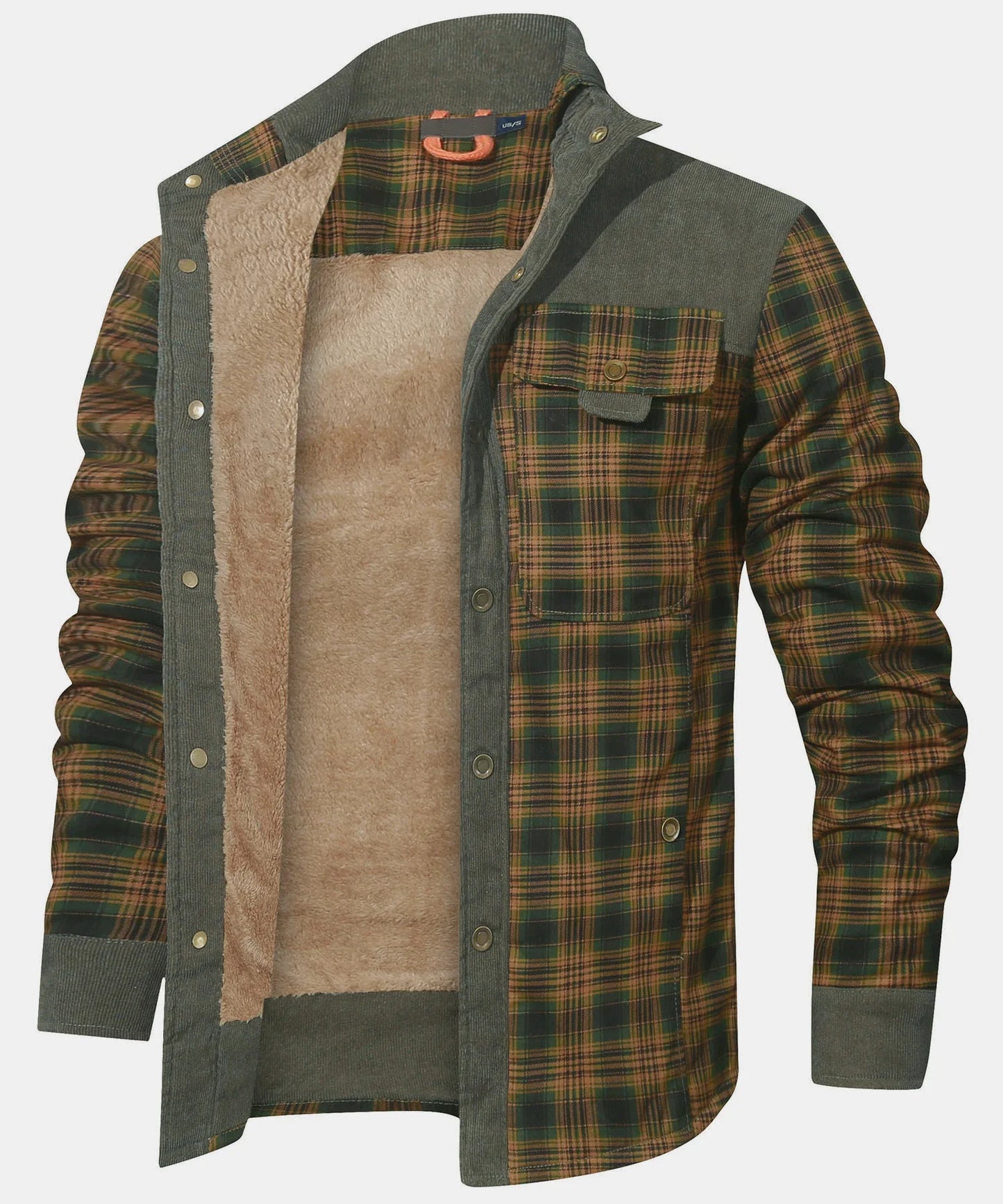 Herrjacka Vinter Rutig Sherpa Fodrad Flanell Casual Bomberjacka