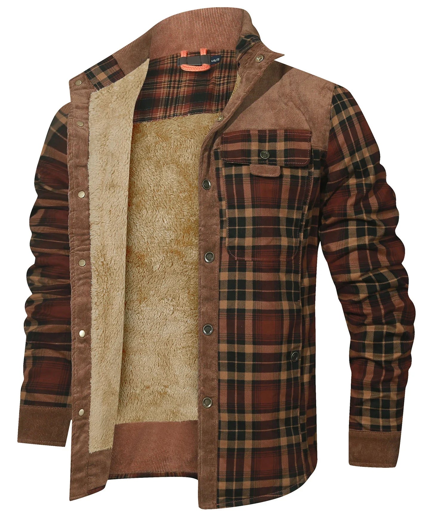 Herrjacka Vinter Rutig Sherpa Fodrad Flanell Casual Bomberjacka