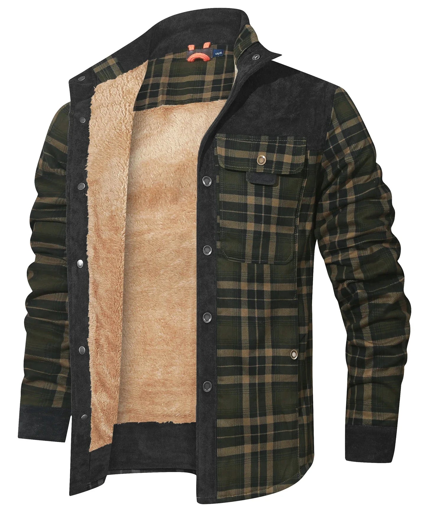Herrjacka Vinter Rutig Sherpa Fodrad Flanell Casual Bomberjacka