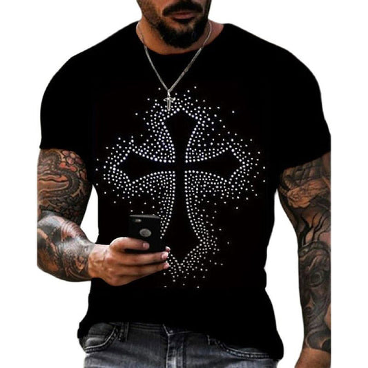 Oversized sommar-T-shirt för män med rund hals och strass