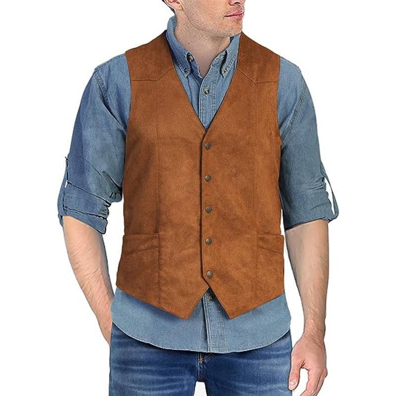 Herrväst – Slim Fit – V-ringning – Mjuk – Knäppning Fram