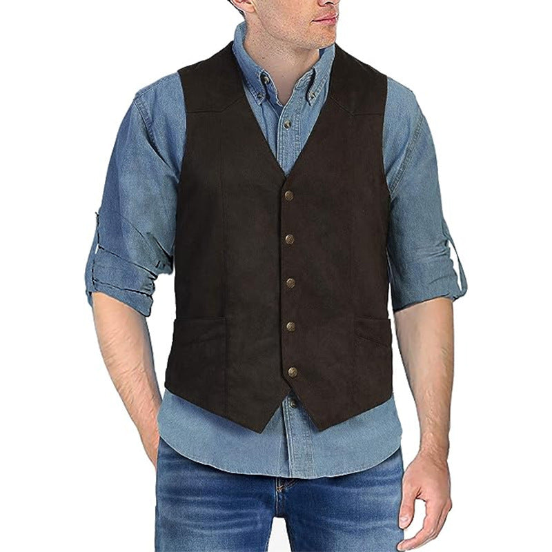Herrväst – Slim Fit – V-ringning – Mjuk – Knäppning Fram