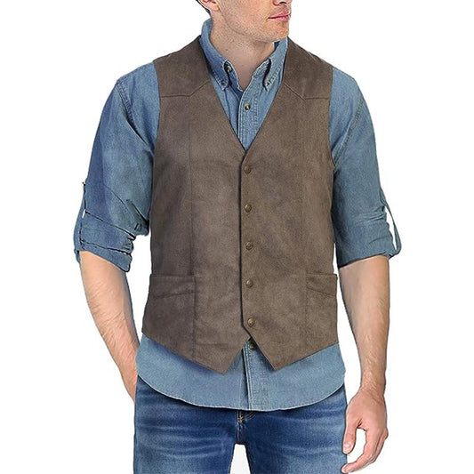 Herrväst – Slim Fit – V-ringning – Mjuk – Knäppning Fram