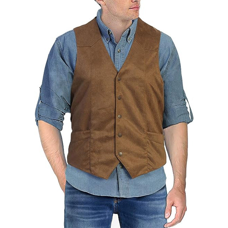 Herrväst – Slim Fit – V-ringning – Mjuk – Knäppning Fram