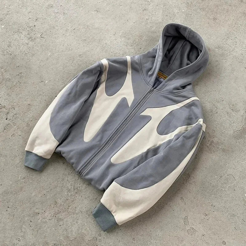 Retro Zip Hoodie med djävulsmotiv
