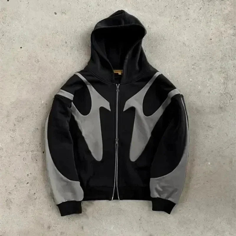 Retro Zip Hoodie med djävulsmotiv