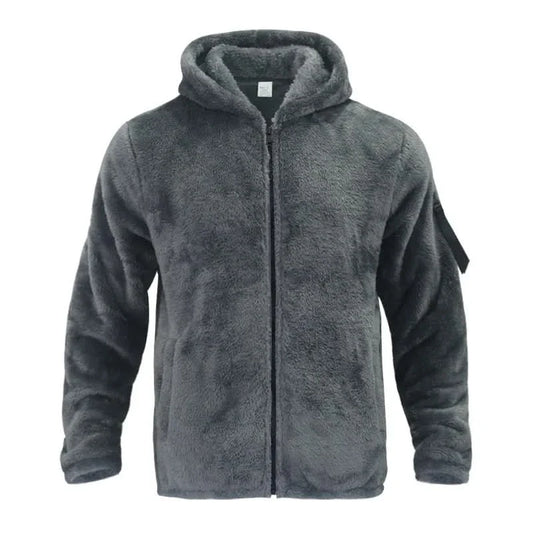 Herr Fleece Hoodie Jacka - Mjuk Värmande - Hellång Dragkedja - Huva & Ärmsficka
