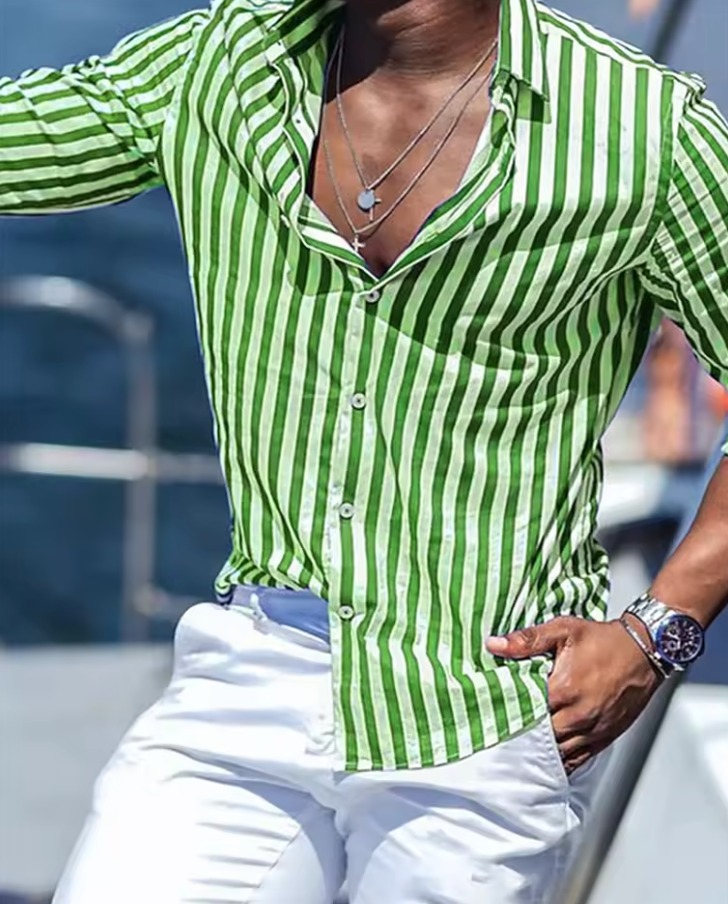 Riviera Stripe Skjorta – Långärmad Randig Herrskjorta /Grön