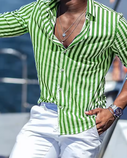 Riviera Stripe Skjorta – Långärmad Randig Herrskjorta /Grön
