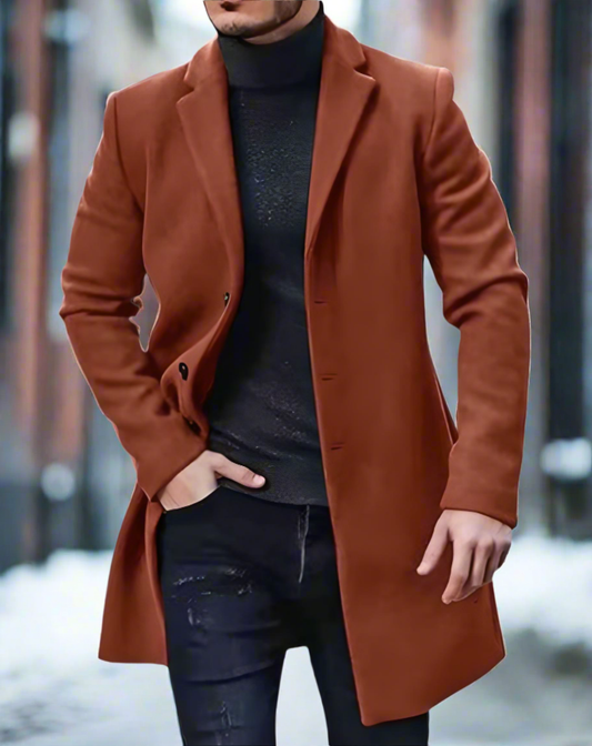 Herrkappa - Ullblandning - Knälång Slim Fit - Enkelknäppt med Notchslag