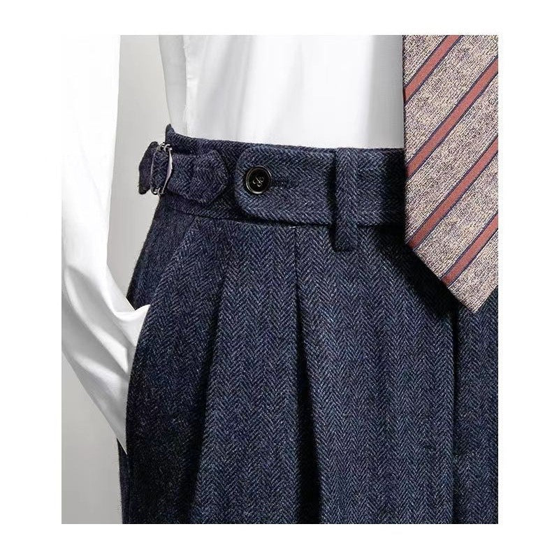 Herr Fritidsbyxor Avslappnad Tweed Vintage Stil