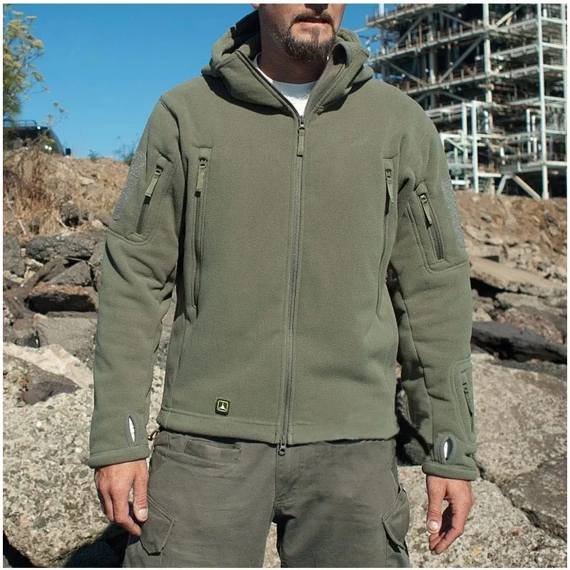 Herrjacka med Huva – Fleece – Normal Passform – Hel Dragkedja – Flera Dragkedjefickor