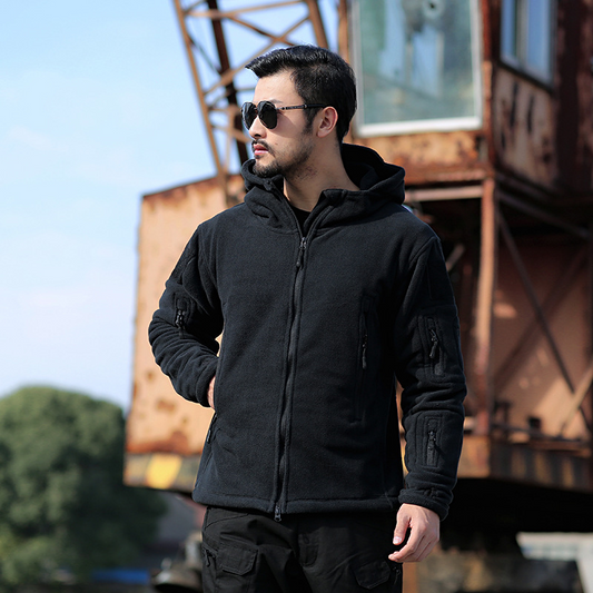 Herrjacka med Huva – Fleece – Normal Passform – Hel Dragkedja – Flera Dragkedjefickor