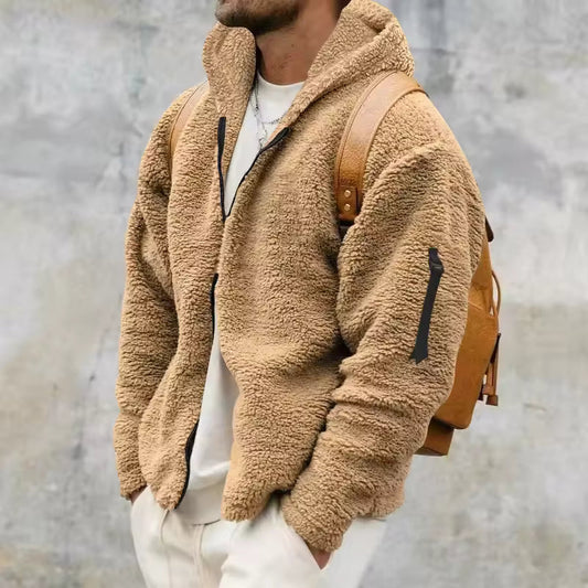 Herr Fleecejacka – Oversize Passform – Huva – Mjuk Fleece – Dragkedja
