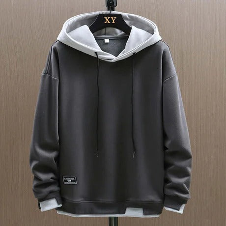 Herrhoodie – Oversize Passform – Dubbellager Huvud – Ribbad Kant & Dragsko