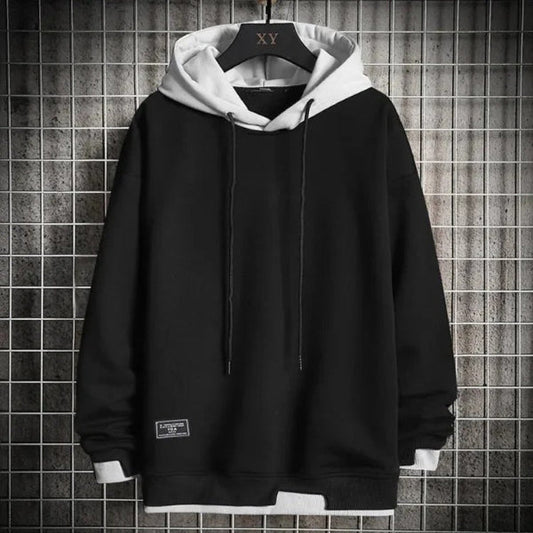 Herrhoodie – Avslappnad Passform – Bomullsblandning – Dragskohuva – Ribbade Muddar