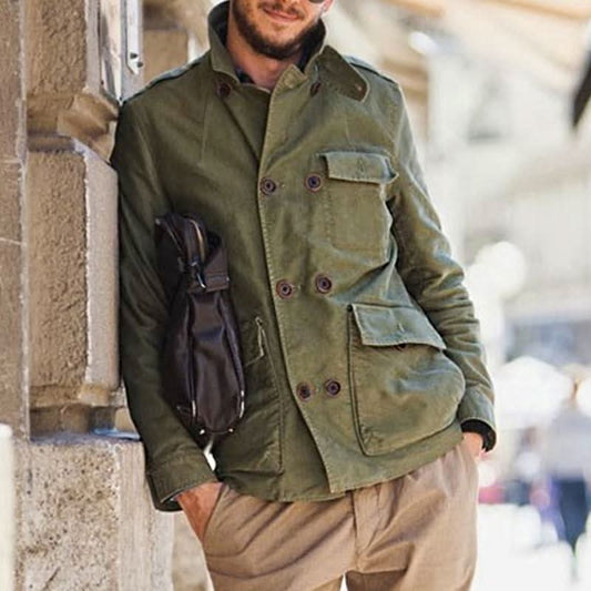 Herrjacka - Militärstil - Dubbelspränning - & Stora Fickor - Robust Design