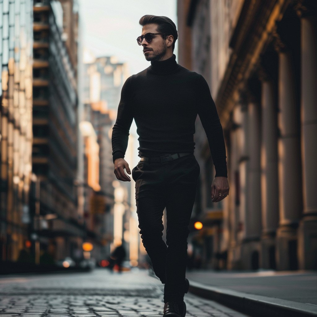Mäns Turtleneck Klassisk Design Mjuk Bomullsblandning